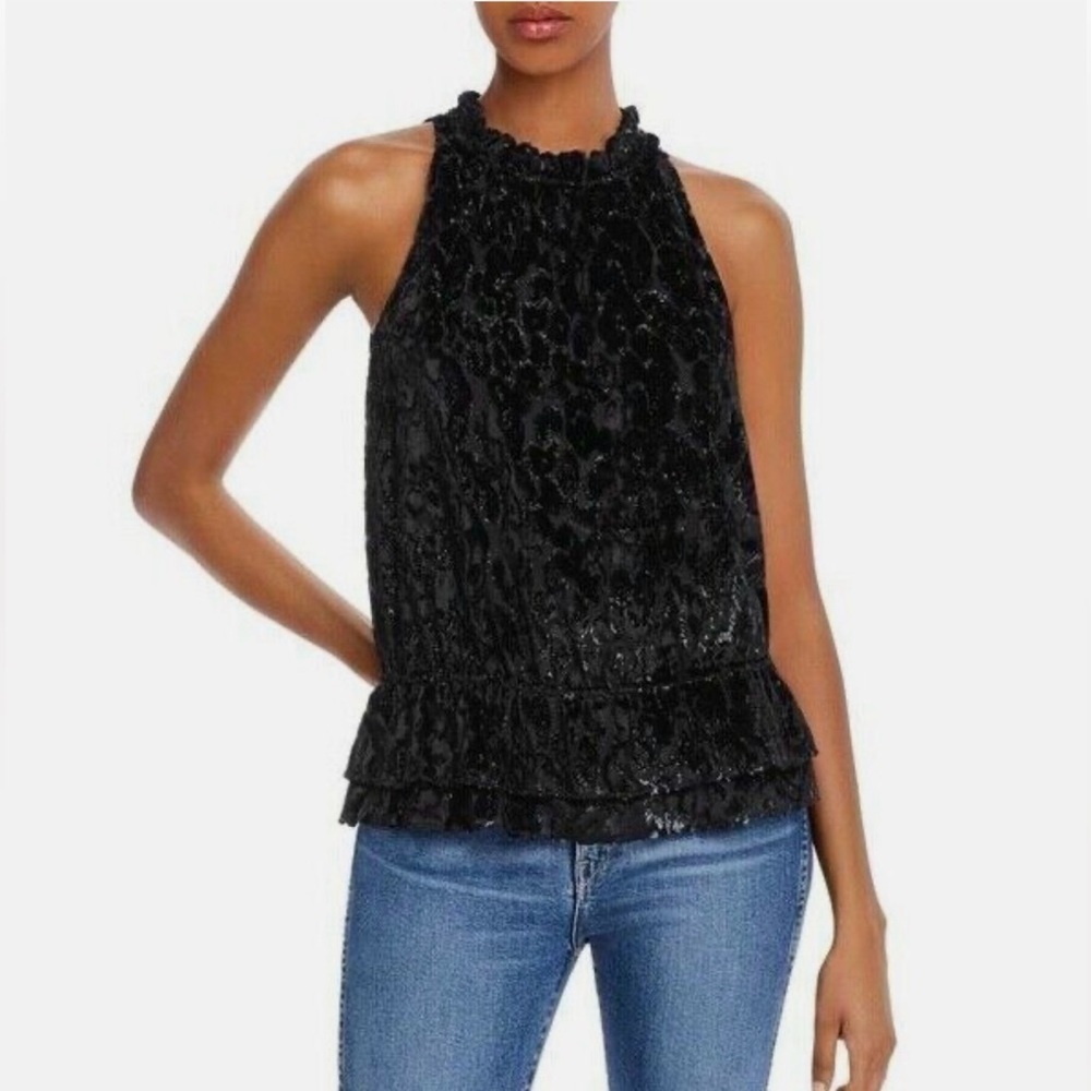 NWT RAMY BROOK Bobbi Printed Burnout Velvet Leopard Top Blouse Black / Size XS /